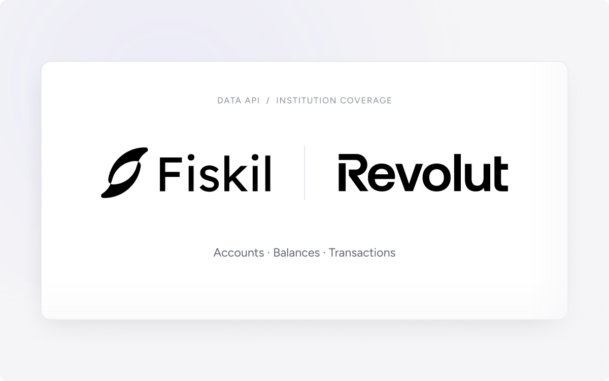 Official Fiskil and Revolut logos on a softly shadowed announcement panel.